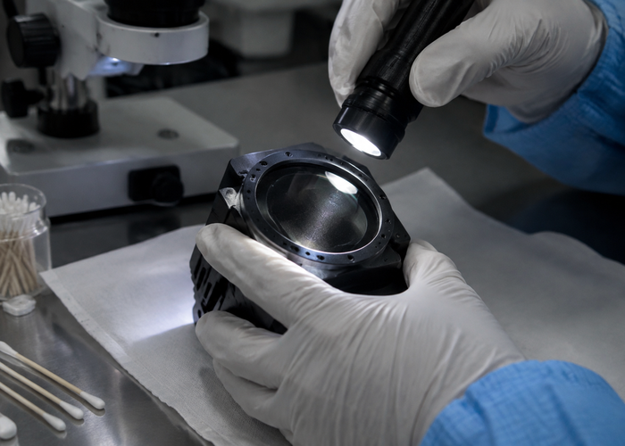 LiDAR sensors being assembled and inspected in a clean optical production area validation scene 2