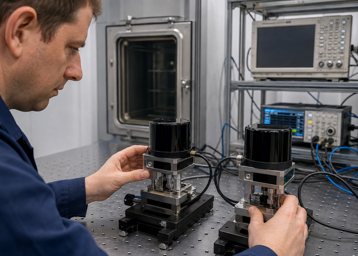 LiDAR sensors undergoing end-of-line testing on a professional production line validation scene 2