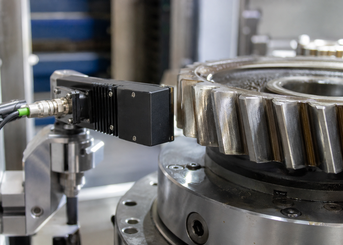 precision gear inspection station using a physical line LiDAR profiler on a rotary fixture in a machine shop validation scene 2