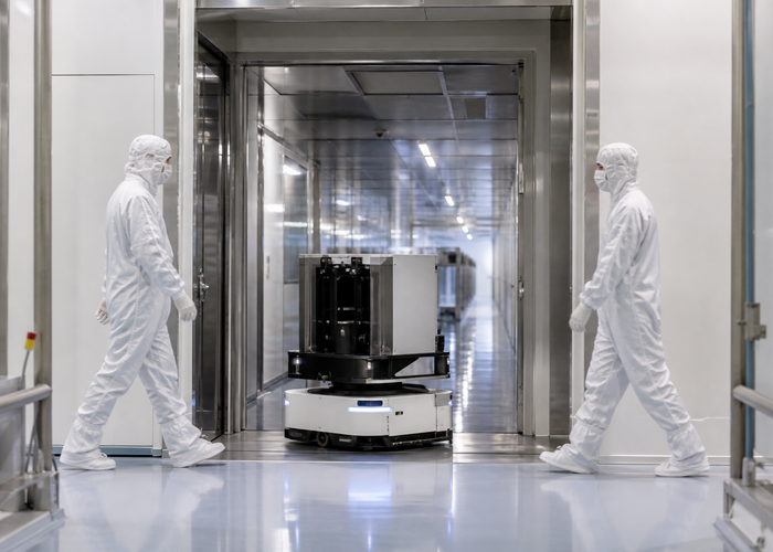 cleanroom mobile robot using physical LiDAR among semiconductor production equipment validation scene 2