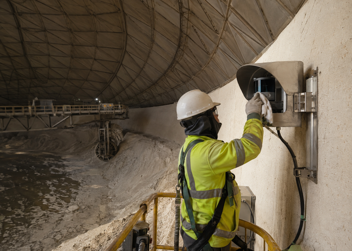 fixed LiDAR scanner monitoring a fertilizer stockpile inside a large storage dome validation scene 2