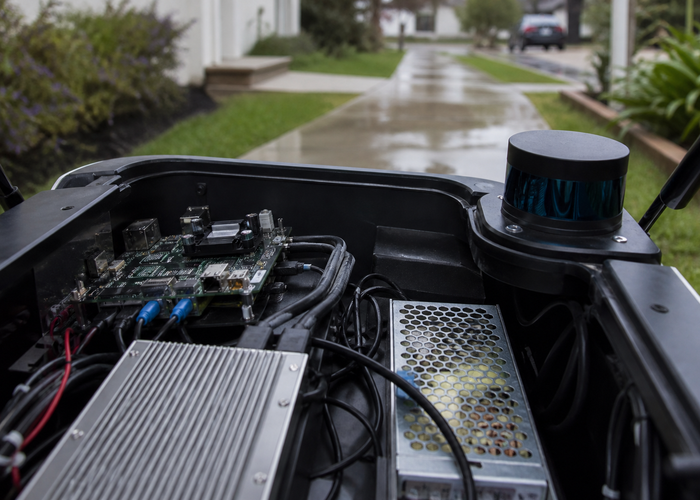 rugged Jetson carrier board and LiDAR computer installed inside an outdoor delivery robot validation scene 2