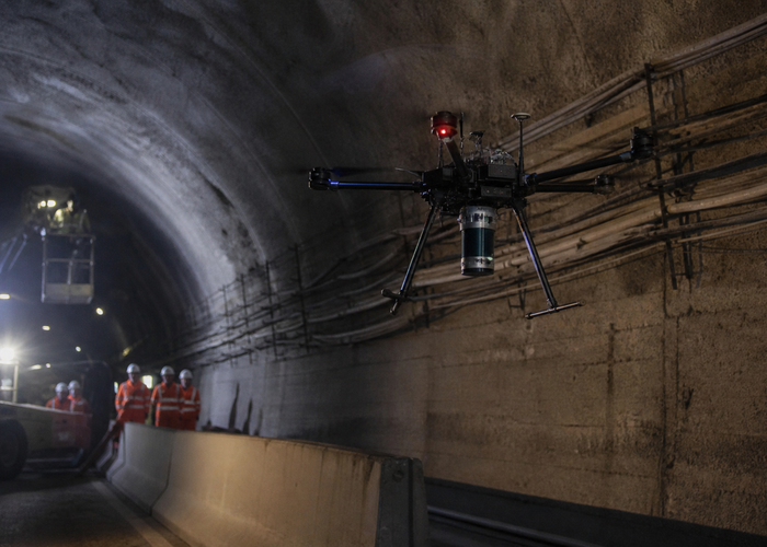 inspection drone using LiDAR to hold position inside a real road tunnel in a realistic LiDAR application scene