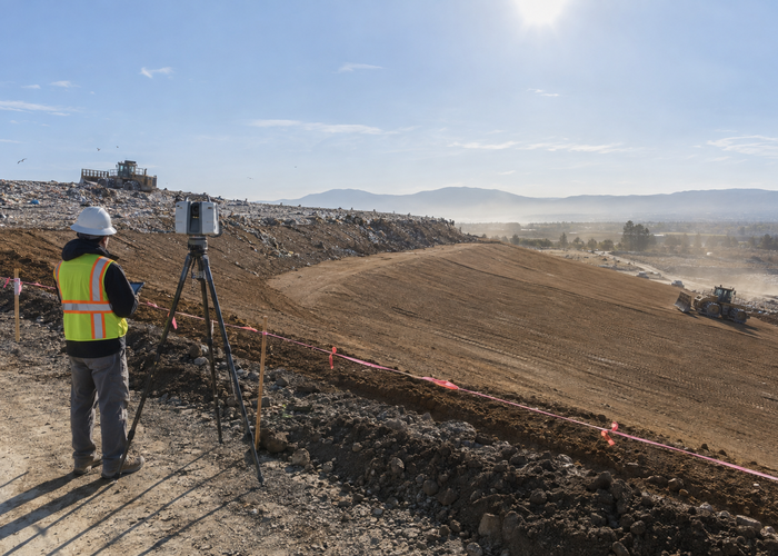 real landfill working face after daily cover placement with a drone LiDAR survey and tripod scanner while dozers are parked outside the capture area validation scene 2
