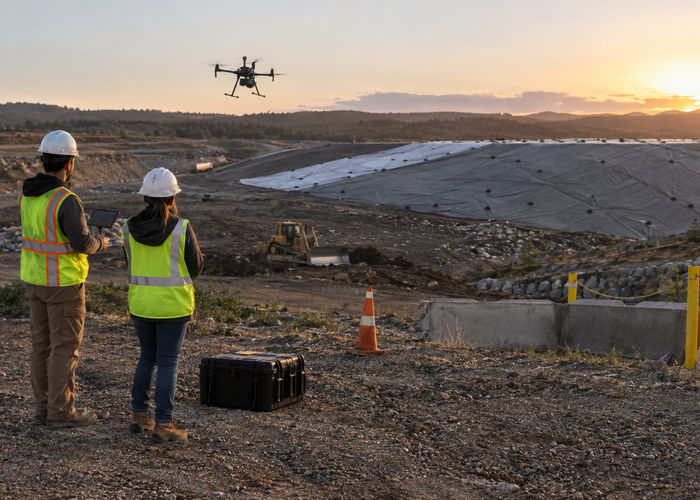 real landfill working face after daily cover placement with a drone LiDAR survey and tripod scanner while dozers are parked outside the capture area validation scene 3