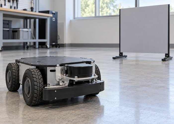 Generic planar LiDAR robot and nearby bumper in a stationary mounting inspection