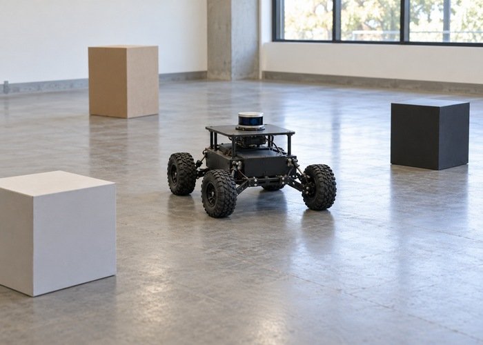 Planar lidar robot in an asymmetric fixed-target test area