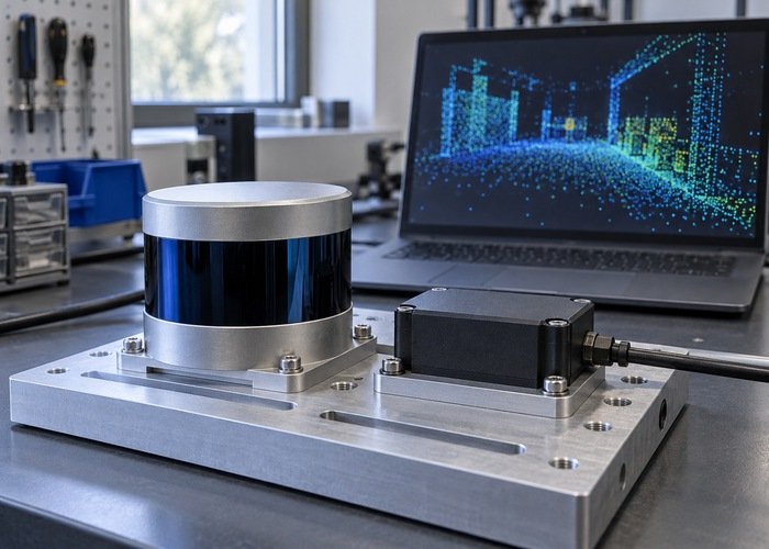 Generic LiDAR and inertial sensor mounted on a rigid laboratory fixture