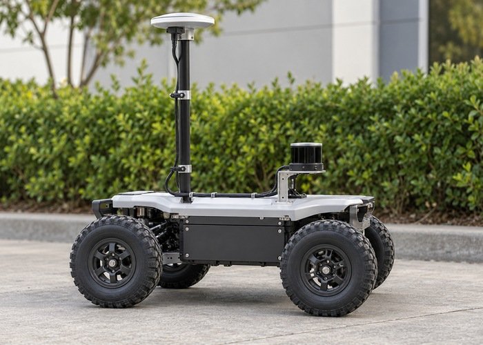 GNSS antenna and lidar mounted at different heights on a stationary outdoor robot
