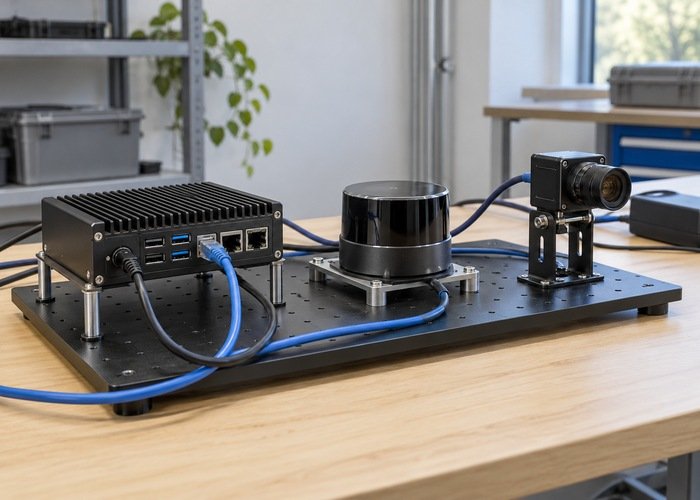 Generic embedded computer, LiDAR and camera on a stable software compatibility test bench