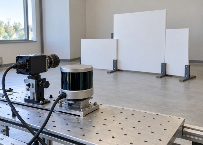 Generic camera and LiDAR fixtures facing supported laboratory targets