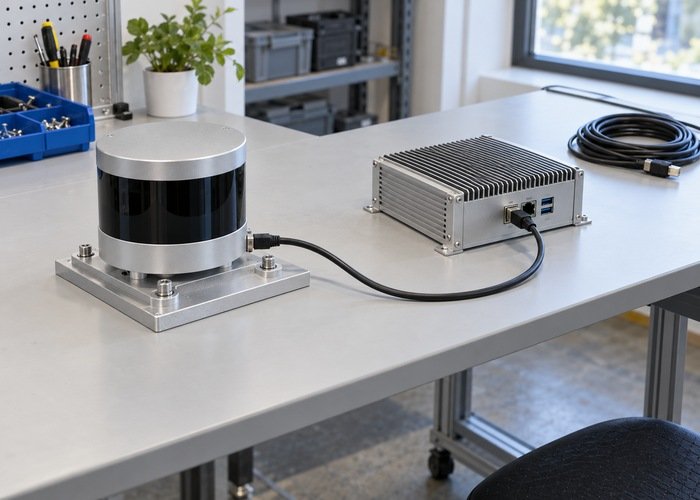 Small LiDAR securely mounted beside an embedded computer for repeatable software regression testing
