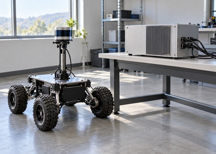 Enclosed robotics computer and lidar rover in an isolated test setup