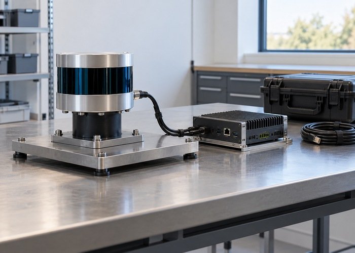 Generic LiDAR and embedded computing hardware in a clear recovery-validation workspace