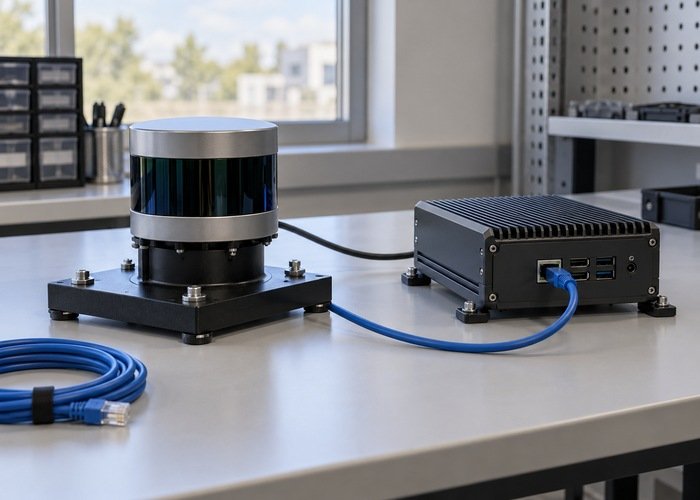 Generic LiDAR and industrial computer on a controlled software recovery test bench