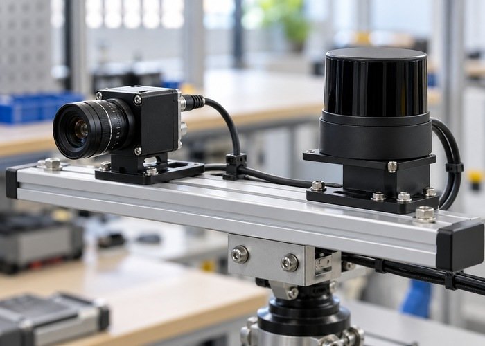 Camera and lidar secured to separate mounts on a rigid sensor bar