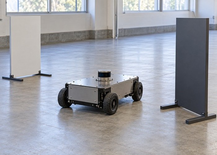Generic stationary LiDAR robot in a clear rotation-validation workspace with supported targets