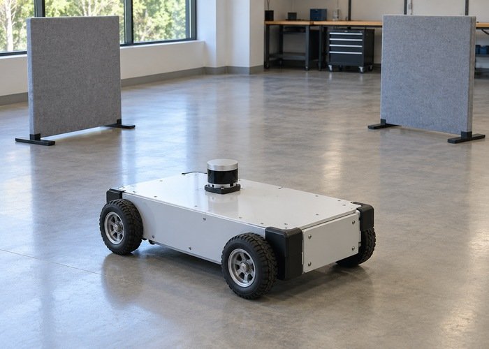 Generic rectangular LiDAR robot and supported targets in a stationary geometry test area