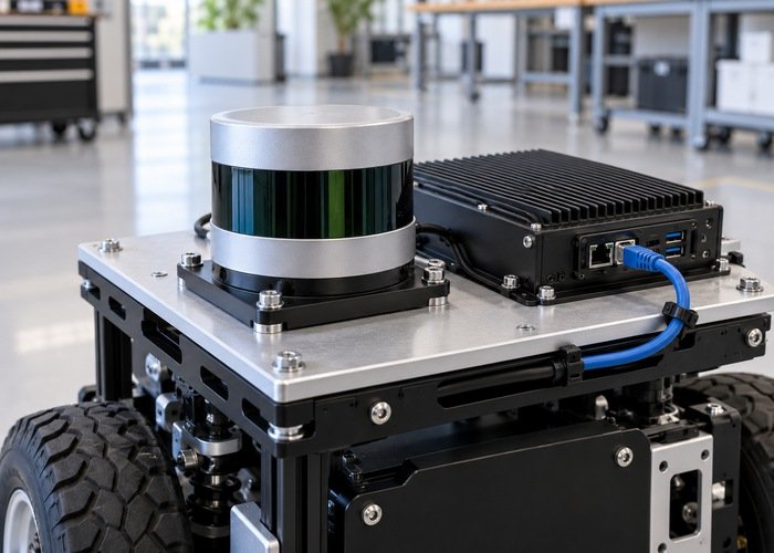Generic LiDAR and embedded computer mounting on a stationary robot test platform