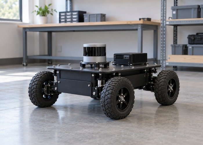 Stationary generic robot LiDAR fixture in a clear laboratory test area